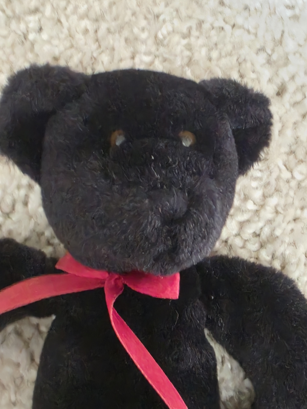 Source Unknown Black Plush Teddy Bear with Red Ribbon